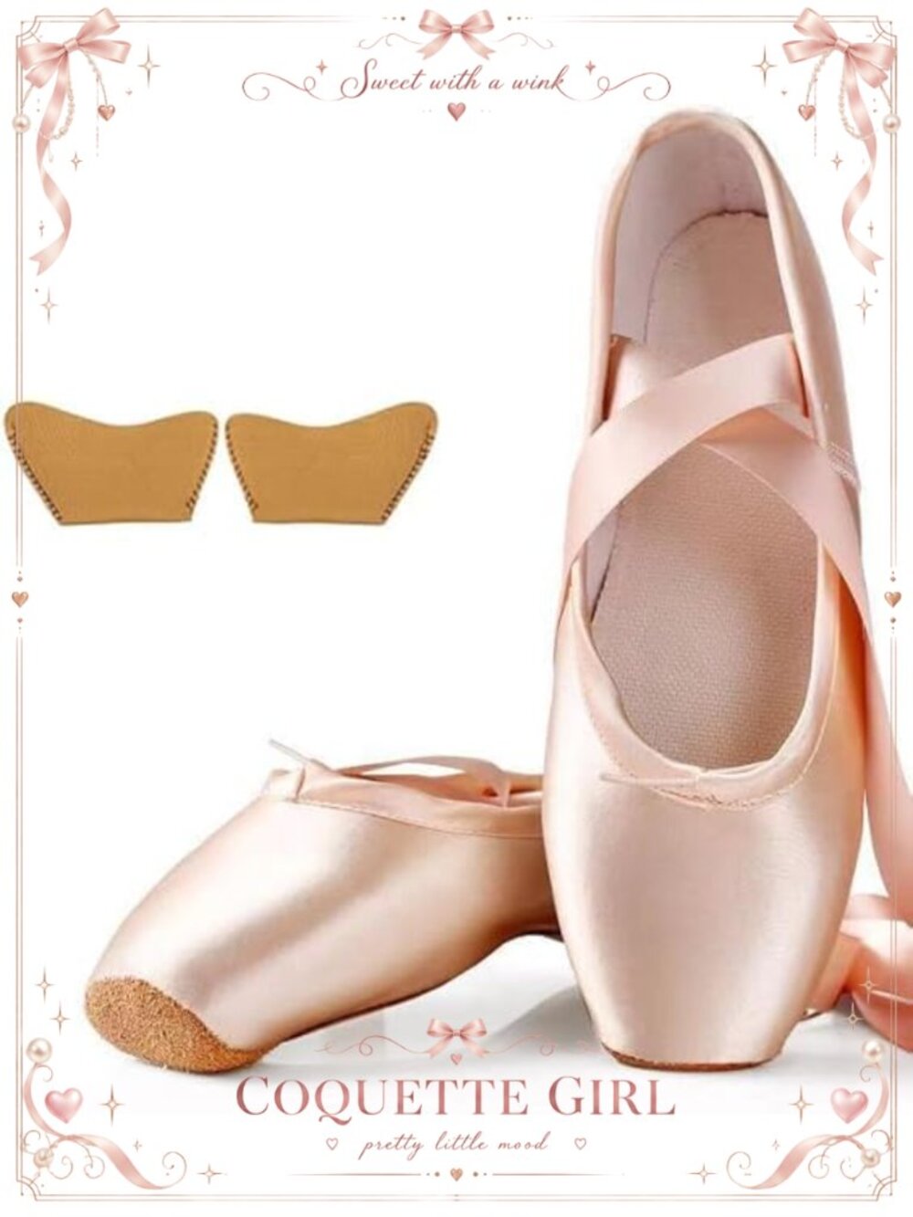 Satin Ballet Pointe Shoes Leather Sole Ribbon Lace-Up Dance Shoes